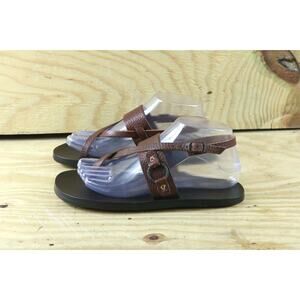 J. crew Sandals 7 Womens Brown Leather Upper and Sole Buckle Arch Support Italy